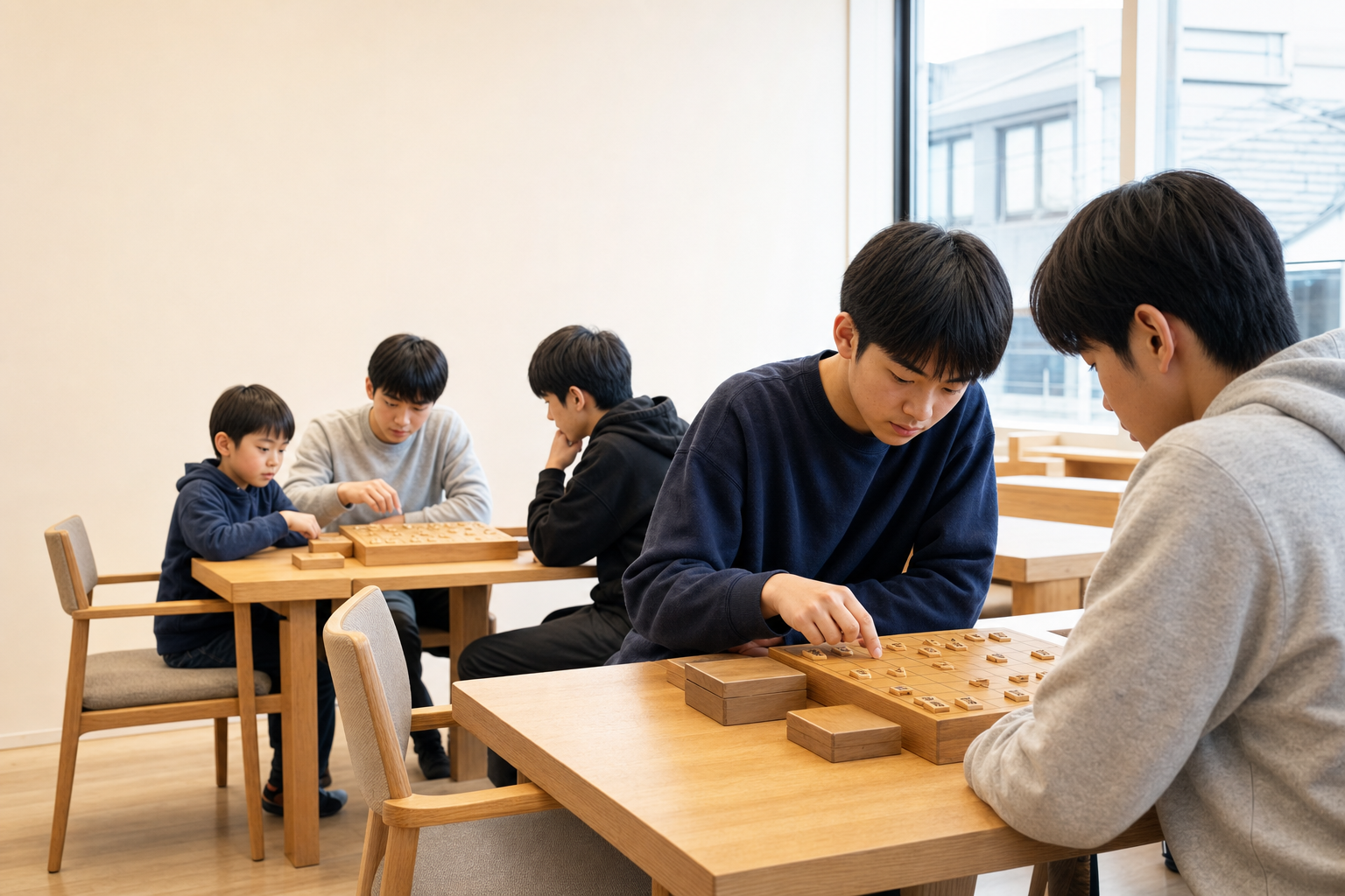小学生・中学生・高校生が学年を越えて将棋を指す土曜研究会のイメージ
